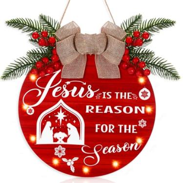 Imagem de Coume Placa De Madeira Para Decoração Natal 12 Polegadas, Jesus É O Motivo Da Estação, Luzes Led, Natal, Presépio, Guirlanda Porta, Parede Frontal Feriados