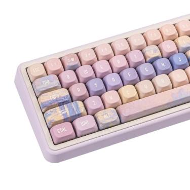 Imagem de COOMICKEY Teclas PBT 130 teclas, conjunto de teclas personalizadas PBT de sublimação de tinta, teclas pintadas a óleo gradiente, teclado de perfil MOA para teclado mecânico Cherry Gateron MX Switchs