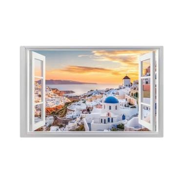 Imagem de Impressões Janela Falsas-sol Edifícios ilha-Paisagem Urbana Pinturas em Tela-Quadro para Decoração Sala de Estar 30x50cm Sem Moldura