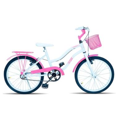 Imagem de Bicicleta Infantil Forss Hello, Aro 20, Com Cestinha e Bagageiro, Para 6 a 9 Anos (Branco/Rosa)