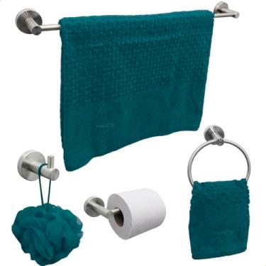 Imagem de Dona D Cor, Kit Acessórios Para Banheiro Inox Escovado 4 Peças Suporte Toalha Aço Inox 304 Fosco Toalheiro Porta Papel Higiênico Gancho Cabide Porta Toalha Argola