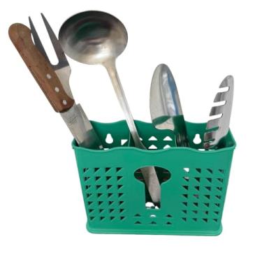 Imagem de Organizador de Pia Escorredor Secador Porta Talher Plástico Vazado Com 3 Divisórias(Verde,2 Peças)
