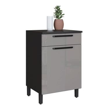 Imagem de Balcão de Cozinha 1 Porta e 1 Gaveta, Indekes Isa, Chumbo e Titânio, 60 cm