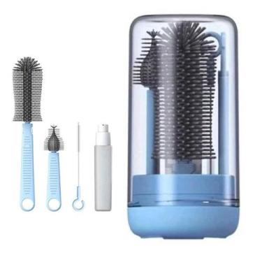 Imagem de Kit Escovas de Limpeza 4 em 1 Mamadeira Copo Garrafa Bebe Criança Mala