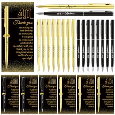 Imagem de Feifeiya 25 conjuntos de lembrancinhas temáticas de aniversário de 40 anos para convidados, incluindo canetas esferográficas de aniversário e cartões de agradecimento em ouro preto para convidados