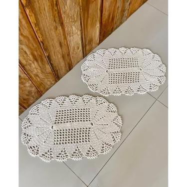 Imagem de Kit 2 Tapetes Oval Leque Crochê Artesanal (Cru)