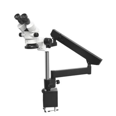 Imagem de HAADID Microscópio Estéreo Binocular Profissional Com Zoom, Oculares Wh10X, Ampliação De 7X-45X, Anel Luz Led 56 Lâmpadas, Suporte Braço Articulado, 90V-240V, Inclui Lentes Barlow 0,5X