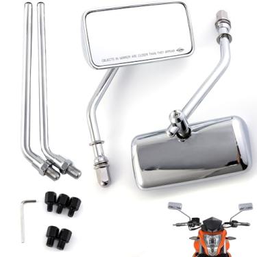 Imagem de Espelhos laterais retangulares de motocicleta 8 mm 10 mm haste ajustável universal para motocicleta, scooter, quadriciclo, café, corredor, bobber chopper cruiser (prata)