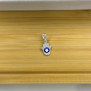 Imagem de Berloque Mão de Fátima com olho grego - Banhado a prata