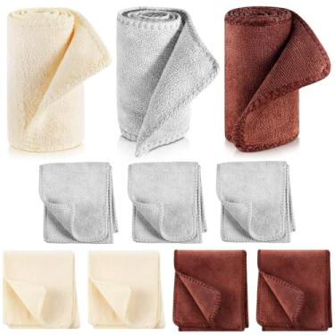 Imagem de 10 peças de kit de pano para sapatos de brilho polido, aplicadores de couro para limpeza, botas, panos de cuidados de microfibra, limpador de camurça (microfibra, cinza marrom marfim)