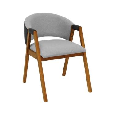 Imagem de Cadeira Califórnia Encosto Anatômico e Braços em Corano - Amêndoa - Corano Preto/Linho Cinza Mescla Impermeável