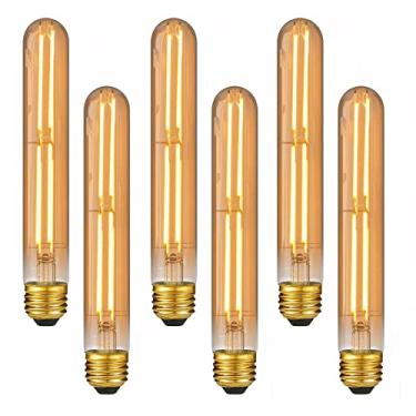 Imagem de NOVELUX Lâmpada LED E26 de 7,3 polegadas 6W regulável, lâmpadas Edison vintage branco âmbar 2200K, equivalente a 80 watts T10 T9 lâmpada de vidro tubular longa 800LM para arandelas de parede de tubo