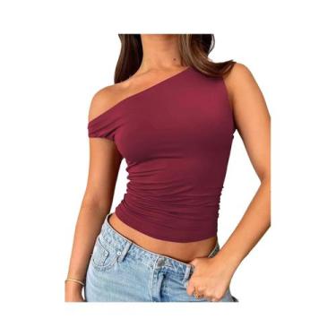 Imagem de Camiseta Feminina Slim Fit Sem Mangas Com Ombros De Fora, Sexy E Fofa,