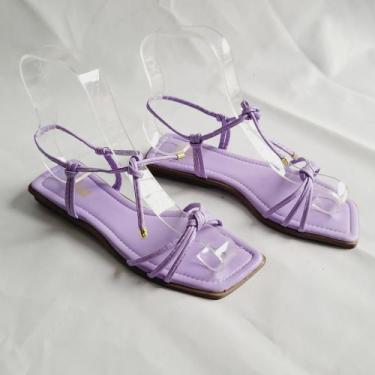 Imagem de Sandália Feminina rasteirinha de amarrar rasteira casual amarração - R