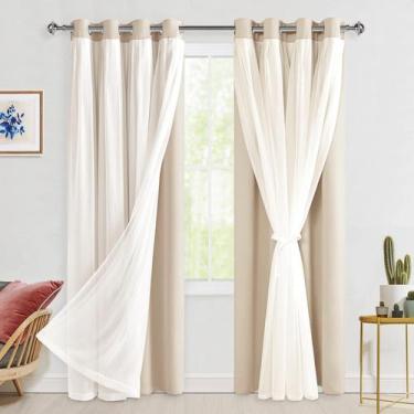 Imagem de Cortinas Hiasan Blackout com sobreposição transparente de 132x213 cm, 