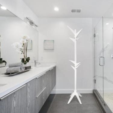 Imagem de Mancebo Chão Reticulado Madeira Com Arara De Roupas E Bolsa - Resion