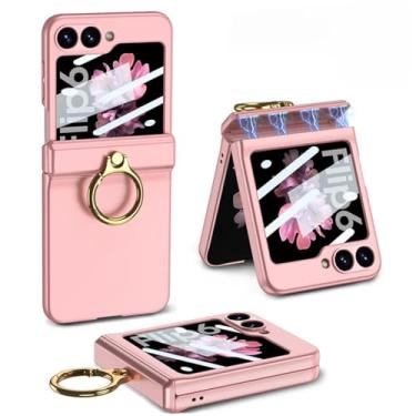 Imagem de Capa de telefone de proteção de filme de dobradiça de plástico rígido para Samsung Galaxy Z Flip 6 5 4 Flip6 Flip5 Flip4 Capa de suporte de anel, rosa, para GalaxyZ Flip4