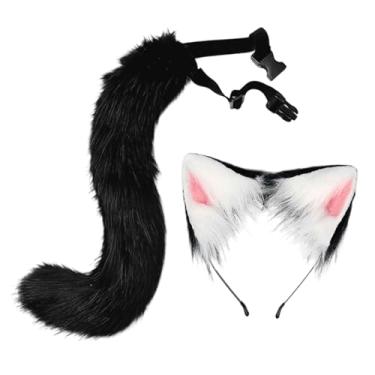 Imagem de Vaveren Conjunto de orelhas e cauda de gato e, acessórios para fantasia de festa de máscaras de Natal, Preto