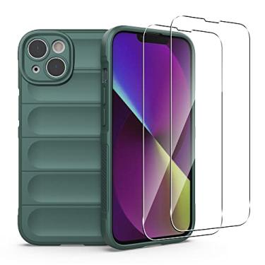 Imagem de Capa para iPhone 14 Plus, [zZjoOoj] com 2 películas protetoras de tela de 6,7 polegadas (não para Pro Max), vidro temperado HD, capa com forro de silicone e microfibra, verde alpino