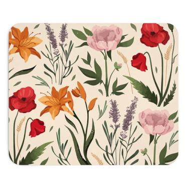 Imagem de Mouse Pad Ilustração Estilo Flores Silvestres Natural em Tons Vermelho, Rosa e Laranja Design Botânico para Mesa de Escritório Presente Inspirador Mousepad, Tapete de Mouse Mat