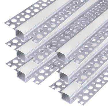 Imagem de inShareplus Canal de LED de gesso, 1 m, perfil de alumínio LED com difusor leitoso, difusor de fita de LED embutida sem acabamento para embaixo do armário, prateleira, mesa, parede e teto