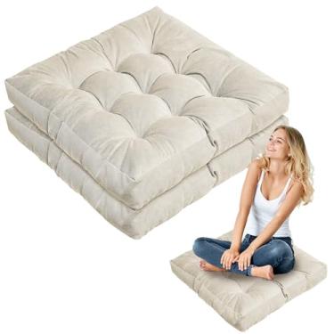 Imagem de Jerify Almofadas de chão 55 x 55 cm redondas quadradas grandes almofadas de chão para sala de aula adulto meditação piquenique festa almofada para sentar presente de Natal (quadrado, bege, 2 peças)