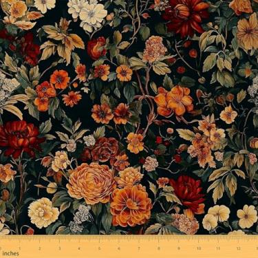 Imagem de jejeloiu Tecido floral vintage da The Yard 1 jarda tecido de estofamento de flores para cadeiras para crianças, tema retrô, primavera, impermeável, decoração interna e externa