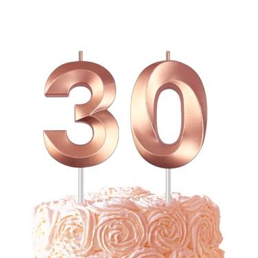 Imagem de Vela número 30 em ouro rosa, diamante 3D, número de 6 cm, velas de bolo de aniversário para decoração de aniversário de casamento, celebração de festa de feliz aniversário