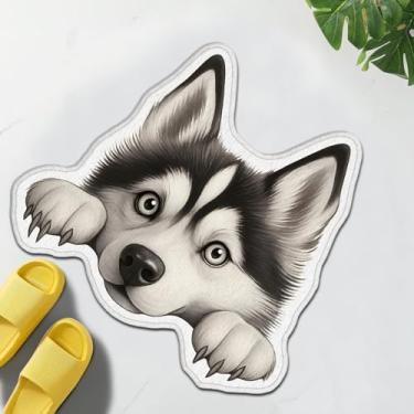 Imagem de TRYYN Tapete de banho Husky, lindo design de cachorro preto e branco, tapete antiderrapante, tapetes macios e absorventes, capachos, decoração para amantes de animais de estimação, banheiro, quarto