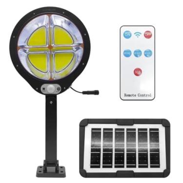 Imagem de Luminária Solar Externa 200W Redonda com Controle Remoto – 3 Modos de Luz com Sensor de Presença, Resistente à Água IP63 para Jardim, Fachada e Quintal