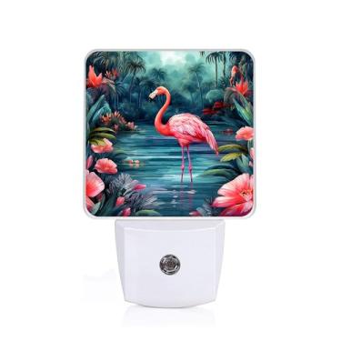 Imagem de Cosharkly Luz noturna em aquarela flamingo, luzes noturnas florais conectadas à parede, lâmpada de LED para escada/corredor/quarto, luz noturna de 0,5 W, adequada para dormir