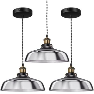 Imagem de LIGHTINN Luminárias pendentes vintage de bronze escovado com sombra de vidro chapeado preto fosco, luzes suspensas para cozinha, ilha, corredor, sala de jantar E26, sem lâmpada, pacote com 3