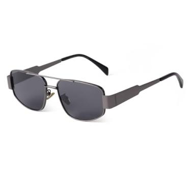 Imagem de VFDHN Óculos de sol retangulares com armação de metal, masculino e feminino, fashion, retrô, dourado, espelhado, uv400 (1)