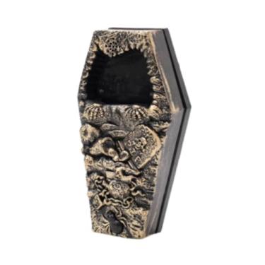 Imagem de UGPLM Campainha elétrica de Halloween com luzes vermelhas piscantes, enfeite em formato de caixão com sons assustadores para ambientes internos e externos, Ouro