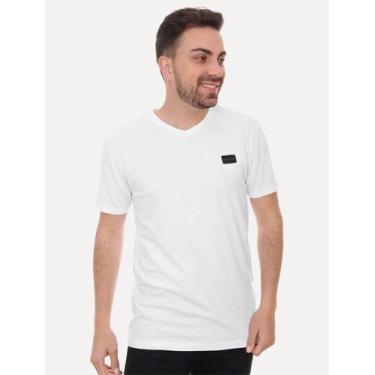 Imagem de Camiseta Calvin Klein Jeans Masculina Gola V Dark Square Branca, XXL/G