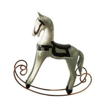 Imagem de IEUDNS Estatueta de cavalo de madeira, design vintage, escultura animal, estátua de cavalo de balanço para centro de mesa, lareira, Halloween, Cinza