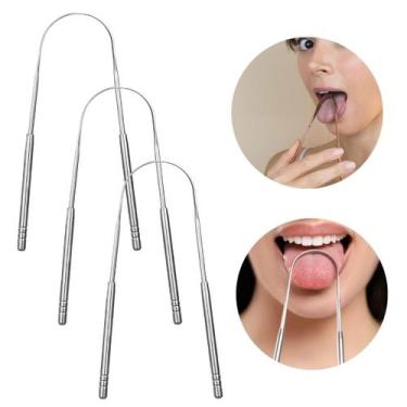 Imagem de 3 Un Raspador Limpador Língua Aço Inoxidável Evita Mau Hálito - Kit Li