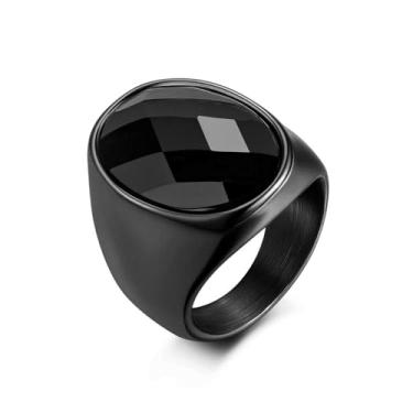 Imagem de Anel de cristal preto grande facted, aço inoxidável banhado a ouro 14K em forma de olho, pedra grossa, anel de declaração, coquetel, presente para homens, Metal, Sem pedra preciosa