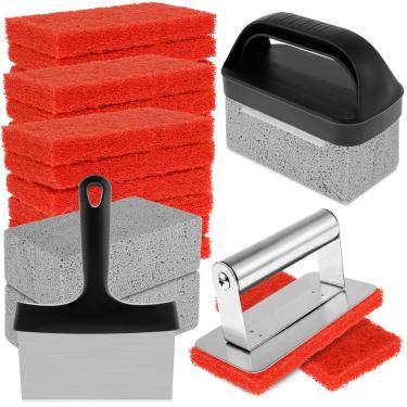 Imagem de Kit de limpeza de chapa de 26 peças para Blackstone, kit de limpeza de grelha de topo plano com alça de esfregão, raspador de chapa e pedra-pomes, acessórios multifuncionais para grelhas enferrujadas