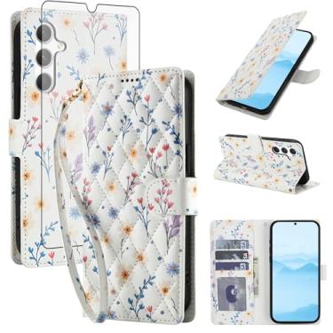 Imagem de Asuwish Capa de celular para Samsung Galaxy A54 5G carteira celular com protetor de tela de vidro temperado porta-cartão de flor suporte para cartão A545G A 54 54A 4G G5 SM A546U mulheres homens uma