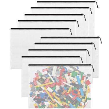 Imagem de Bolsa de malha com zíper, tamanho carta A4, pacote com 10 sacos de malha à prova d'água, bolsas com zíper para organizar material escolar de escritório, brinquedos, armazenamento de viagem de