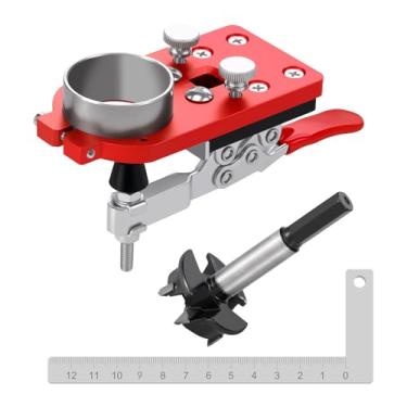 Imagem de UKQRRTC Gabarito de dobradiça de porta de armário de 35 mm, guia de perfuração de dobradiça de liga de alumínio, gabarito de perfuração de furo de dobradiça preciso, localizador de furo de dobradiça