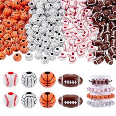Imagem de AHANDMAKER 460 contas de beisebol acrílicas para pulseiras, contas de bola esportiva de 12 mm, pingentes bonitos de basquete de beisebol para fazer joias, colar, chaveiro artesanal, acessórios de