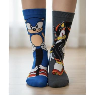 Imagem de kit 2 Pares Meia Sonic e Shadow Personagem Divertida Adulto Cano Longo