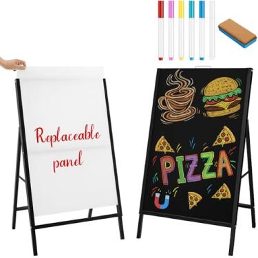 Imagem de Dunzoom Placa de calçada com moldura de 61 x 91 cm, placas para sanduíche, ao ar livre, incluindo quadro negro magnético, giz de papelão ondulado e borracha de quadro-negro para pôster publicitário de