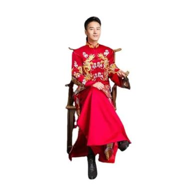 Imagem de Terno Cheongsam longo bordado chinês chinês tradicional moderno e elegante para casar com Cheongsam, Vermelho, X-Large