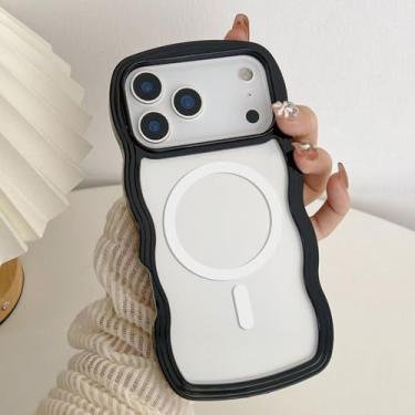 Imagem de QLTYPRI Capa magnética para iPhone 17 Pro compatível com Magsafe, linda moldura ondulada encaracolada transparente para meninas e mulheres, capa protetora de telefone TPU transparente à prova de