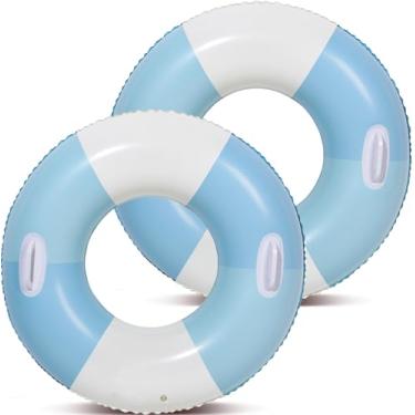 Imagem de Tubos de piscina - 2 peças boias infláveis de piscina para adultos, boias infláveis para piscina, jangada, festa, água, verão, praia, espreguiçadeira, artigos de festa (azul com alça, 76 cm)