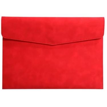 Imagem de Pastas Pasta de arquivo couro a4 simples grande capacidade saco documentos moda pasta contrato dados conta escritório organizador papel(Red)