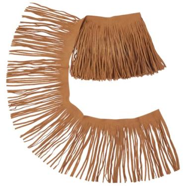 Imagem de GORGECRAFT 2,2 jardas 14 cm imitação camurça franja guarnição marrom dupla face couro PU acabamento borla dança saia borla costura capa franja para artesanato diy borda vestuário cortinas bolsa bainha